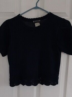 Morgan de Toi Dark Navy Ribbed Crew Sweater